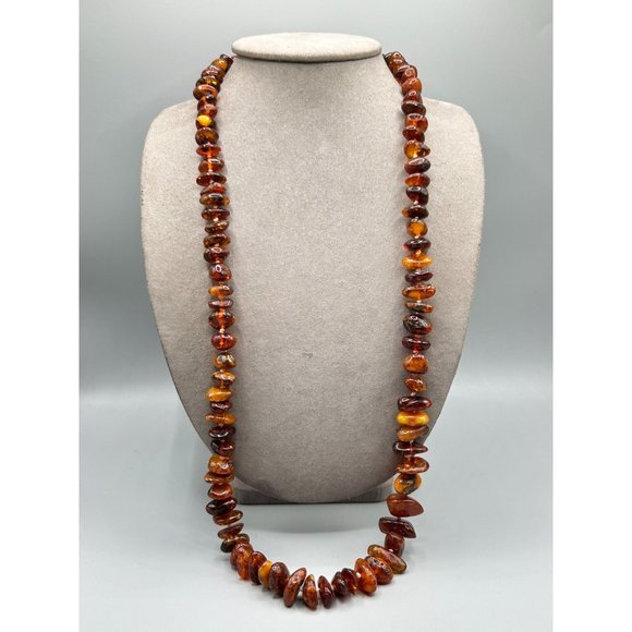 Amber Necklace Hand Knotted and Graduated Necklace Chunky Nuggets 30 inch Long - Picture 3 of 9